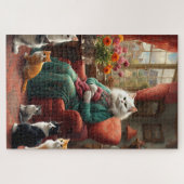 Whimsical Realistic Mama Cat & Kittens Legpuzzel (Horizontaal)
