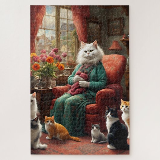 Whimsical Realistic Mama Cat & Kittens Legpuzzel (Verticaal)