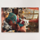 Whimsical Realistic Mama Cat & Kittens Legpuzzel (Horizontaal)