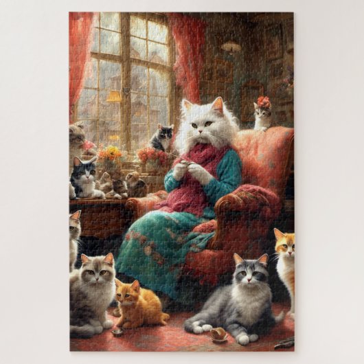 Whimsical Realistic Mama Cat & Kittens Legpuzzel (Verticaal)