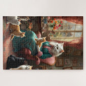 Whimsical Realistic Mama Cat & Kittens Legpuzzel (Horizontaal)