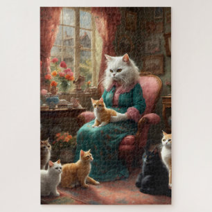 Whimsical Realistic Mama Cat & Kittens Legpuzzel