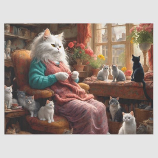 Whimsical Realistic Mama Cat & Kittens Tissuepapier (Voorkant)