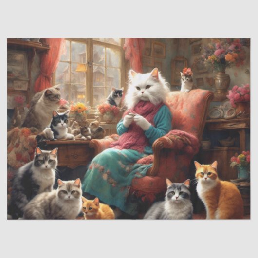 Whimsical Realistic Mama Cat & Kittens Tissuepapier (Voorkant)