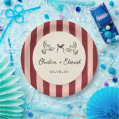 Whimsical Red and Blush Pink Striped Wedding Papieren Bordje (Feest)