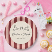 Whimsical Red and Blush Pink Striped Wedding Papieren Bordje (Feest)