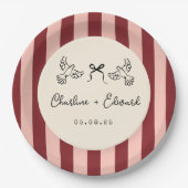 Whimsical Red and Blush Pink Striped Wedding  Papieren Bordje (Voorkant)