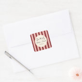 Whimsical Red and Blush Pink Striped Wedding  Vierkante Sticker (Envelop)