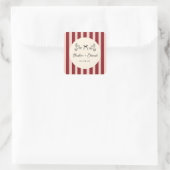Whimsical Red and Blush Pink Striped Wedding Vierkante Sticker (Tas)