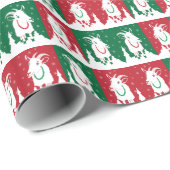 Whimsical Red and Green Goat Holiday Wrap Cadeaupapier (Rol Hoek)