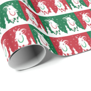 Whimsical Red and Green Goat Holiday Wrap Cadeaupapier