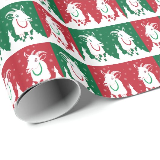 Whimsical Red and Green Goat Holiday Wrap Cadeaupapier (Rol Hoek)