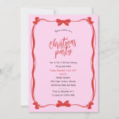 Whimsical Red and Pink Bow Christmas Party Kaart (Voorkant)