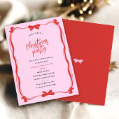 Whimsical Red and Pink Bow Christmas Party Kaart
