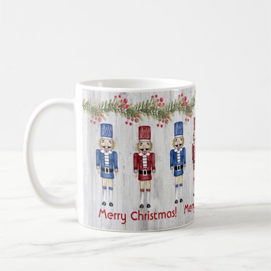 Whimsical Red Blue Nutcrackers Merry Kerstmis Koffiemok (Links)