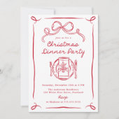 Whimsical Red Bow Christmas Dinner Party Kaart (Voorkant)
