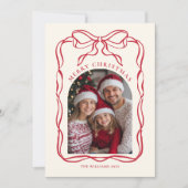 Whimsical Red Bow Frame Family Photo Christmas Feestdagenkaart (Voorkant)