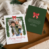 Whimsical Red Bow Garland Christmas Photo Feestdagenkaart