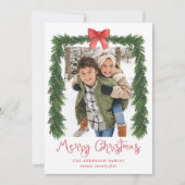 Whimsical Red Bow Garland Christmas Photo Feestdagenkaart (Voorkant)