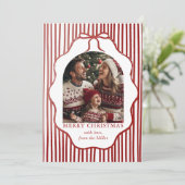 Whimsical Red Bow Merry Christmas Family Photo Feestdagenkaart (Staand voorkant)