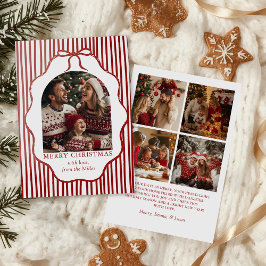 Whimsical Red Bow Merry Christmas Family Photo Feestdagenkaart