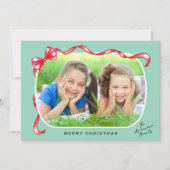 Whimsical Red Bow Ribbon 3 Foto's Kerstmis Feestdagenkaart (Voorkant)