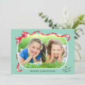 Whimsical Red Bow Ribbon 3 Foto's Kerstmis Feestdagenkaart (Staand voorkant)