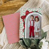 Whimsical Red Bow Ribbon Christmas Holiday Photo Feestdagenkaart