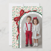 Whimsical Red Bow Ribbon Christmas Holiday Photo Feestdagenkaart (Voorkant)