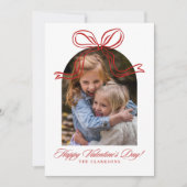 Whimsical Red Bow Valentine’s Day Photo Card Kaart (Voorkant)