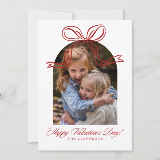 Whimsical Red Bow Valentine’s Day Photo Card Kaart (Voorkant)