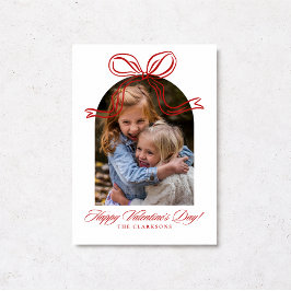 Whimsical Red Bow Valentine’s Day Photo Card Kaart