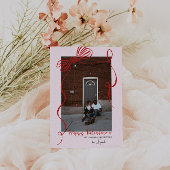 Whimsical Red Bow Valentine’s Photo Card Kaart