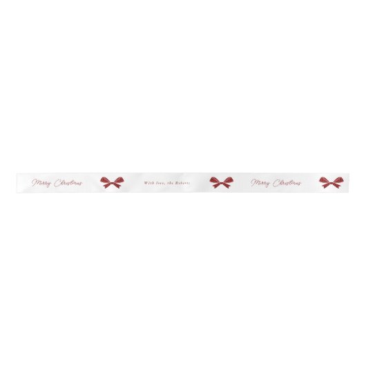Whimsical Red Bows Merry Christmas Custom Name Satijnen Lint (Voorkant)