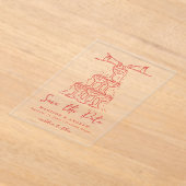 Whimsical Red Champagne Tower Bewaar de datum Acryl Uitnodigingen (Laagn)