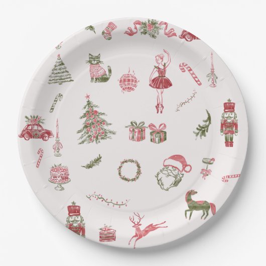 Whimsical Red Christmas Baby Shower Paper Plates Papieren Bordje (Voorkant)