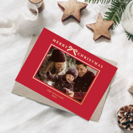 Whimsical Red Christmas Family Photo Folie Feestdagenkaart