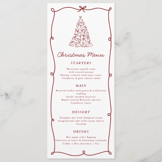 Whimsical Red Christmas Tree Dinner Menu (Voorkant)