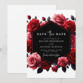 Whimsical Red Crimson Red Wedding Save The Date (Voorkant / Achterkant)