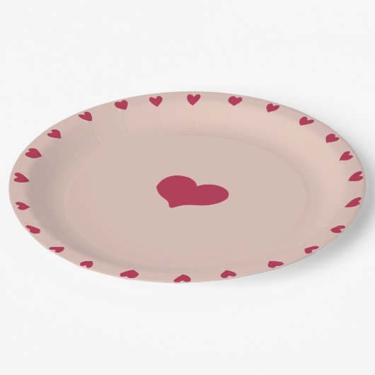 Whimsical Red Doodled Hearts op Peachy Pink Papieren Bordje (Gekanteld)