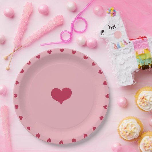Whimsical Red Doodled Hearts op Soft Pink Papieren Bordje (Feest)