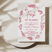 Whimsical Red Drawn Farmer Market Vrijgezellenfees Kaart