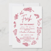 Whimsical Red Drawn Farmer Market Vrijgezellenfees Kaart (Voorkant)