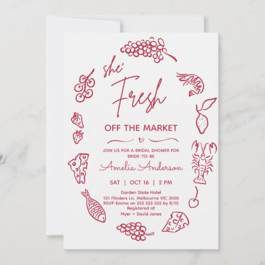 Whimsical Red Drawn Farmer Market Vrijgezellenfees Kaart (Voorkant)