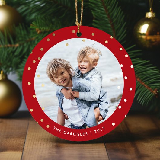 Whimsical Red en Gold Confetti 2 Keramisch Ornament