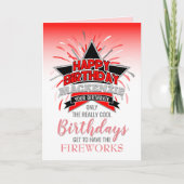 Whimsical Red en Grey Fireworks Happy Birthday Kaart (Voorkant)