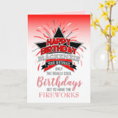 Whimsical Red en Grey Fireworks Happy Birthday Kaart (Gele Bloem)