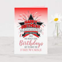 Whimsical Red en Grey Fireworks Happy Birthday
