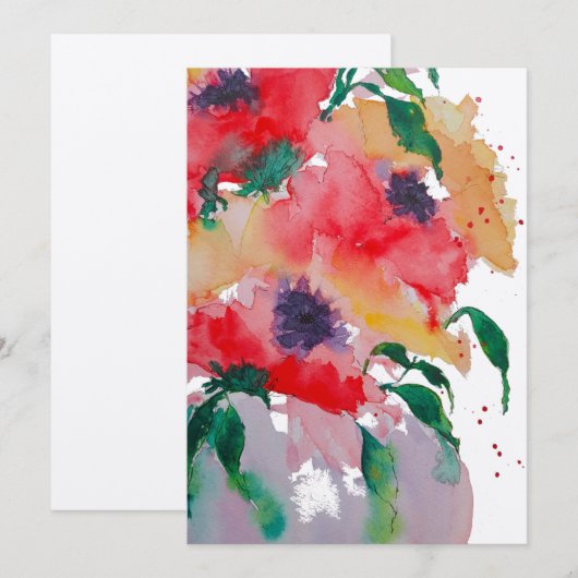 Whimsical Red en Yellow Flowers in een Pinky Vase  Bedankkaart (Voorkant / Achterkant)