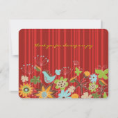 Whimsical Red Floral Garden and Bird Fun Wedding Bedankkaart (Achterkant)